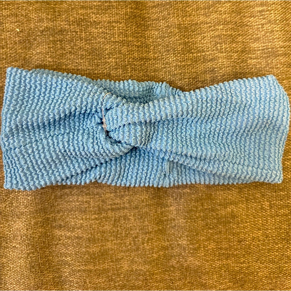Aerie Shimmery Crinkle Holiday Christmas Ice Winter Headband in Turquoise - Picture 1 of 8